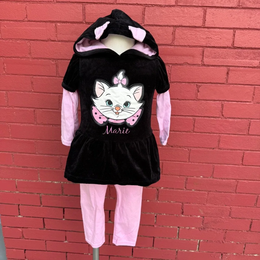 Vtg Disney‎ Aristocats Marie Outfit Set 18M Hooded Long Sleeve Shirt Leggings